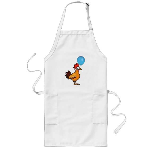Tablier Long Coq de dessin animé tenant un ballon bleu (Devant)
