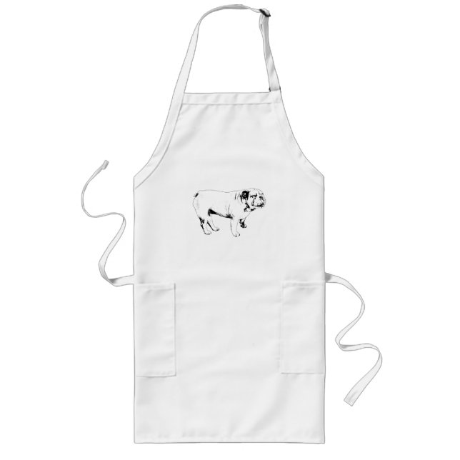 Tablier Long cuisinier calme dessiné, bouledogue (Devant)