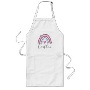 Tablier Long Cuisson arc-en-ciel rose nom personnalisé