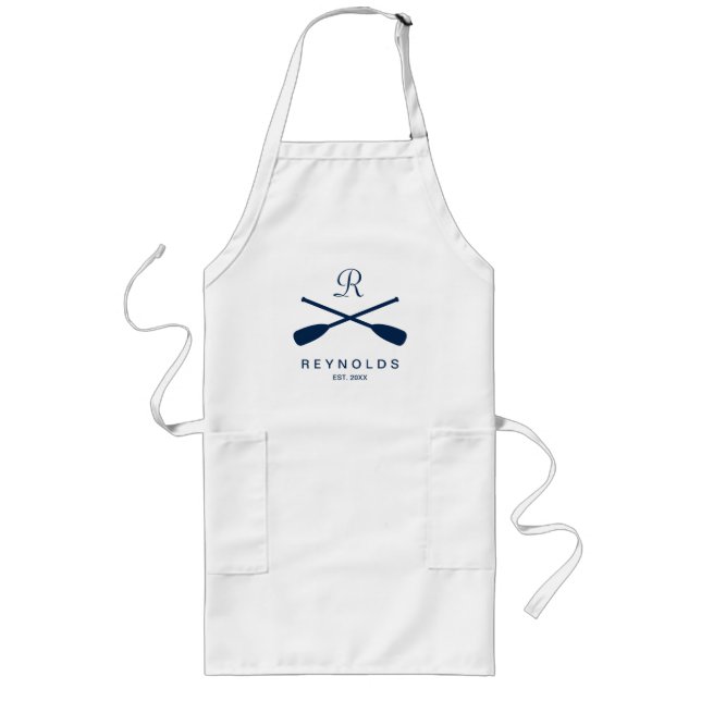 Tablier Long Custom nautical rowing oars monogram kitchen apron (Devant)