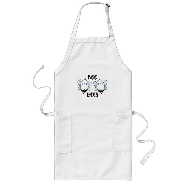 Tablier Long Cute Ghost Boo Bees - Funny Halloween sur fond bla (Devant)