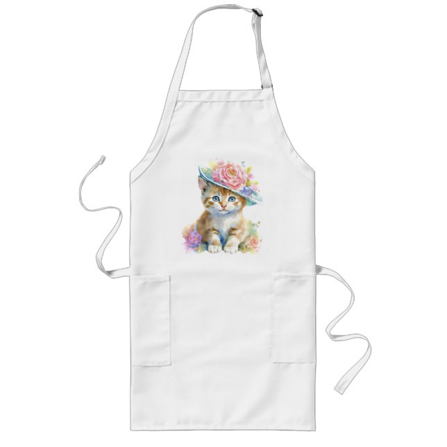 Tablier Long Cute Kitten avec Casquette à fleurs (Devant)