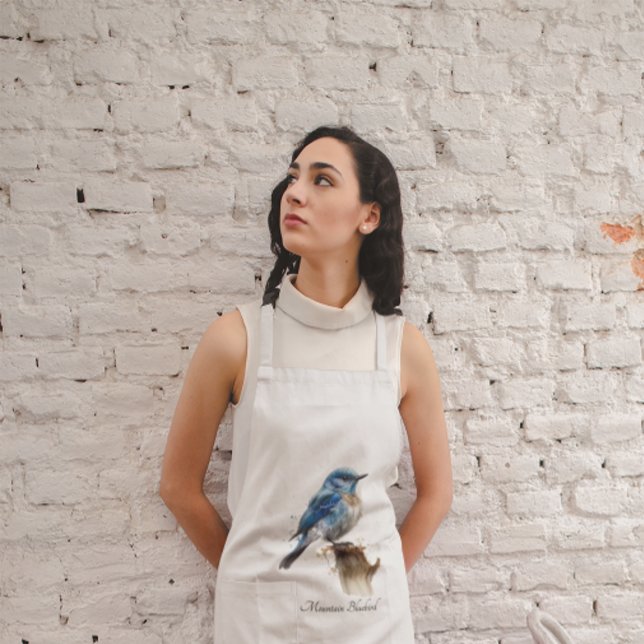 Tablier Long Cute Petite Montagne Bluebird Aquarelle, personnal (Créateur téléchargé)