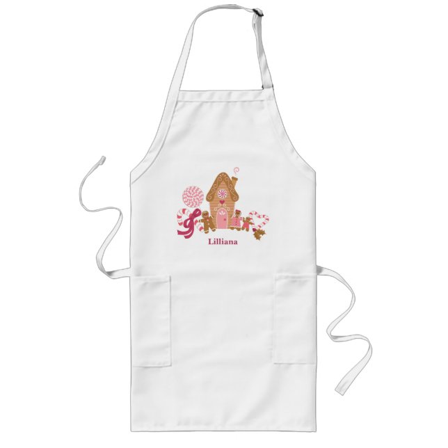 Tablier Long Cute Rose Blanc Gingpain Candy Adulte Apron (Devant)