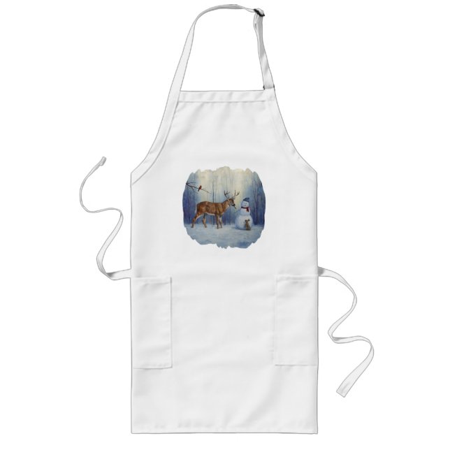 Tablier Long Deer et Happy Snowman hiver de vacances scène (Devant)