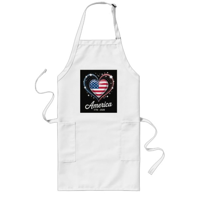 Tablier Long Drapeau Cœur 1776 2026 4 juillet 250e anniversaire (Devant)