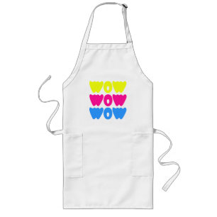 Tablier Long Drôle coloré WOW dire simple rose bleu jaune