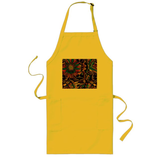 Tablier Long Eco-Friendly Cyan "Aztec Dream" Chef Apron (Devant)