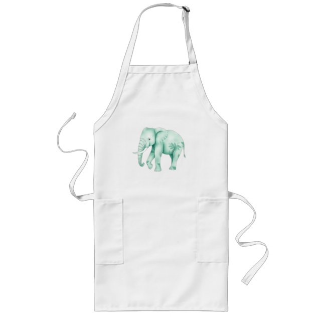 Tablier Long Éléphant de menthe avec Feuilles de la jungle (Devant)