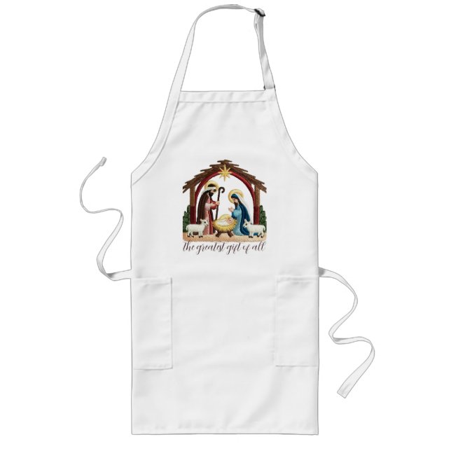 Tablier Long Faux Embroidery Nativity Religious Christmas  (Devant)