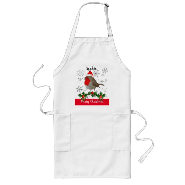 Tablier Long Festif personnalisé Noël Robin Apron (Devant)