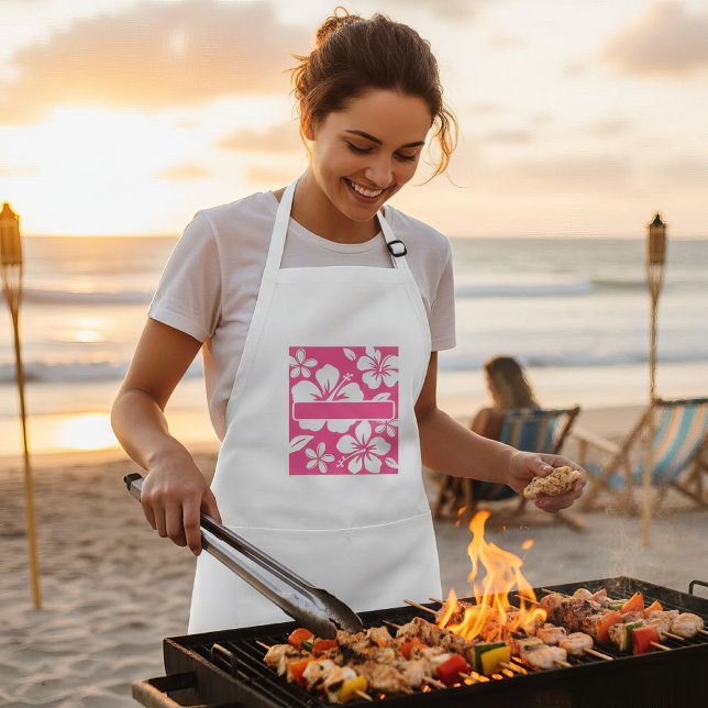 Tablier Long Fleurs de plage rose tropicale (chef du bbq)