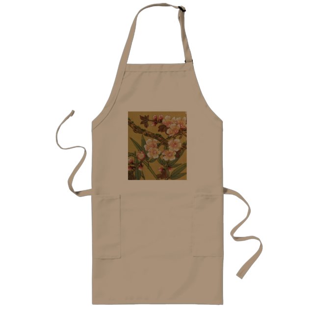 Tablier Long Fleurs Japonaises Asiatiques Fleur de Cerisier Vin (Devant)