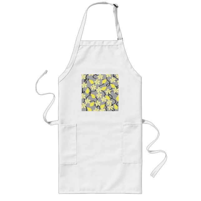 Tablier Long Fleurs jaunes et grises. Modèle floral (Devant)