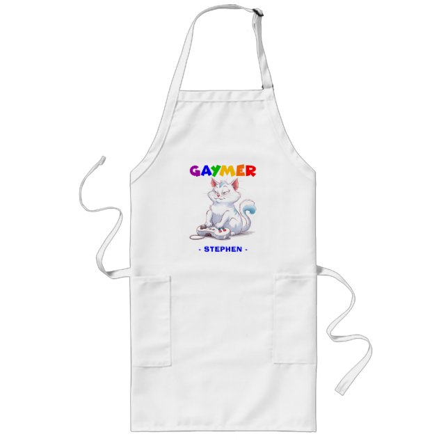Tablier Long Gaymer - Rainbow Gaming Cat avec console | LGBTQ (Devant)