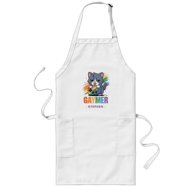Tablier Long Gaymer - Rainbow Gaming Cat avec console | LGBTQ 2 (Devant)