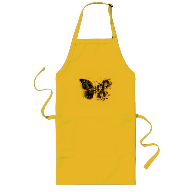 Tablier Long Gold flower Butterfly with Black Orchid (Devant)
