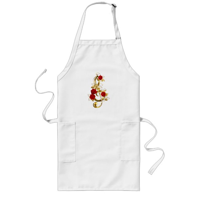 Tablier Long Golden Treble Clef avec fleurs Roses (Devant)