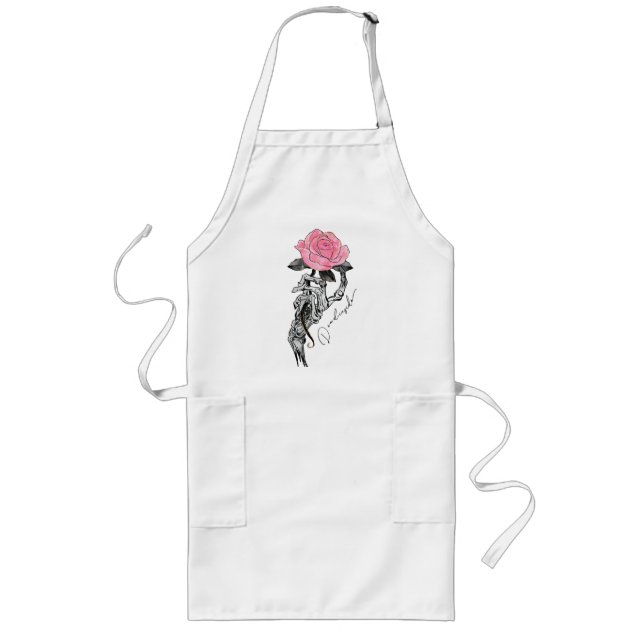 Tablier Long Goth Squelette Main Avec Rose Rose Rose | Décès à  (Devant)