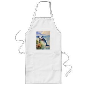 Tablier Long Grâce en bleu : Dauphin à l'aquarelle