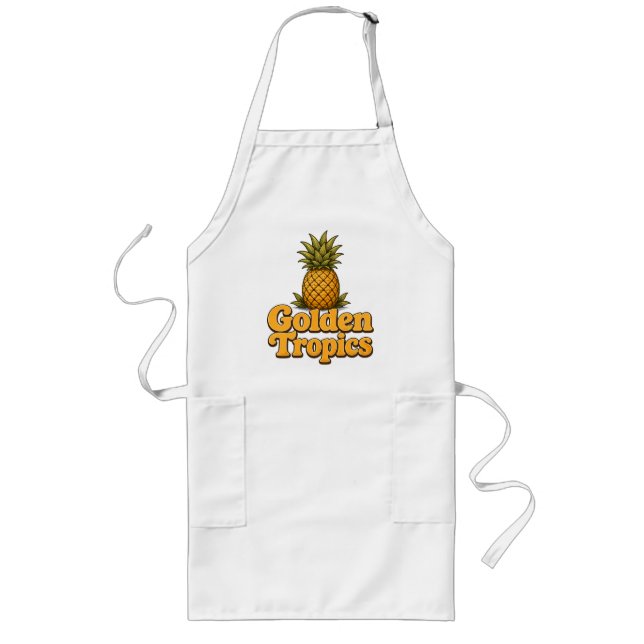 Tablier Long Graphiques Rétro Ananas Tropiques Dorés (Devant)
