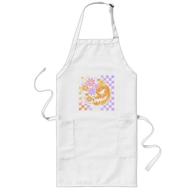 Tablier Long Halloween Citrouille Floral Automne (Devant)