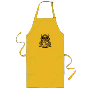 Tablier Long Hibou Cool Lisant Avec du Café
