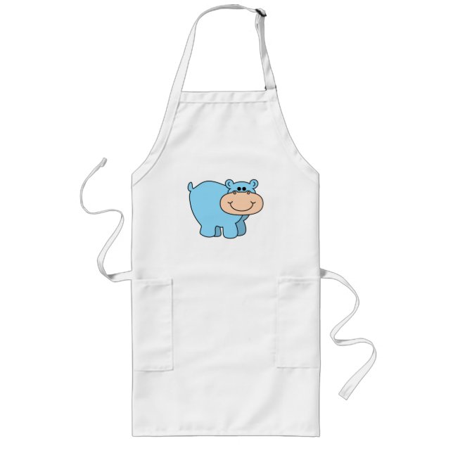Tablier Long hippopotame bleu bébé (Devant)