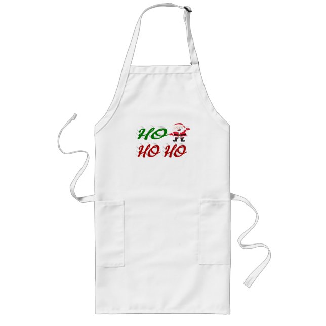 Tablier Long Ho Ho Ho Santa Claus Noël rouge vert script (Devant)