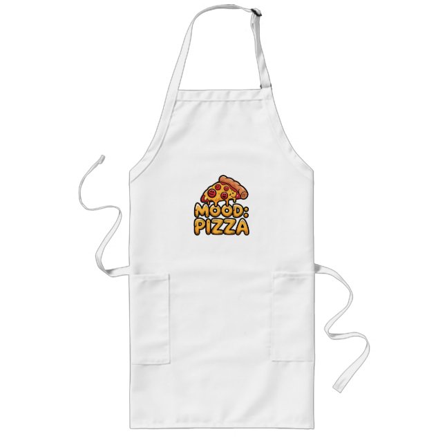 Tablier Long Humeur : Pizza - Fun Cartoon Slice avec Happy Topp (Devant)