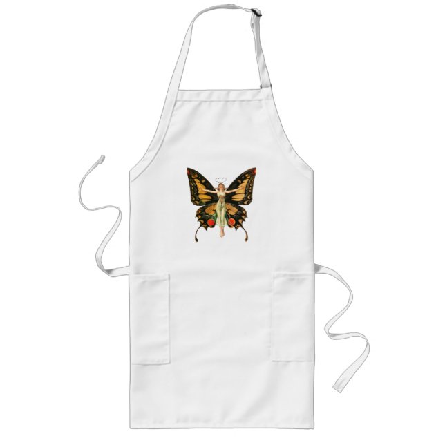 Tablier Long Illustration de femme volant papillon Flapper (Devant)