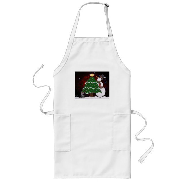 Tablier Long Impression d'art Surprise Bonhomme de Neige Arbre  (Devant)