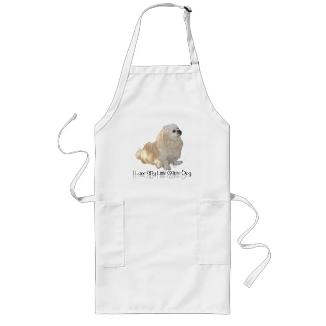 Tablier Long J'Aime Mon Petit Chien Blanc - Pekingese ! (Devant)