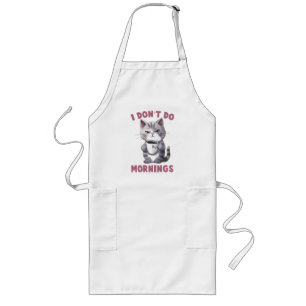 Tablier Long Je ne fais pas le matin - Chat gris avec café