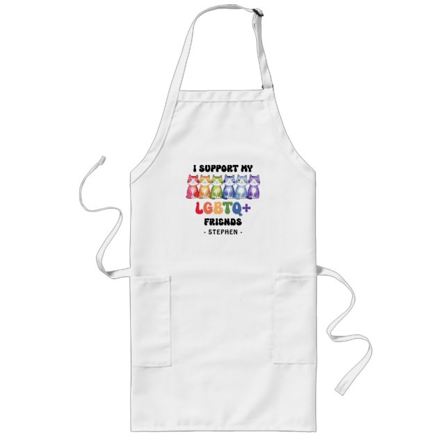Tablier Long Je soutiens mes amis LGBTQ - Rainbow Cat Pride (Devant)