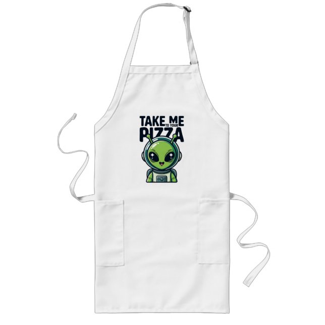 Tablier Long Joli Alien Emmène-Moi Vers Ta Pizza Astronaute  (Devant)