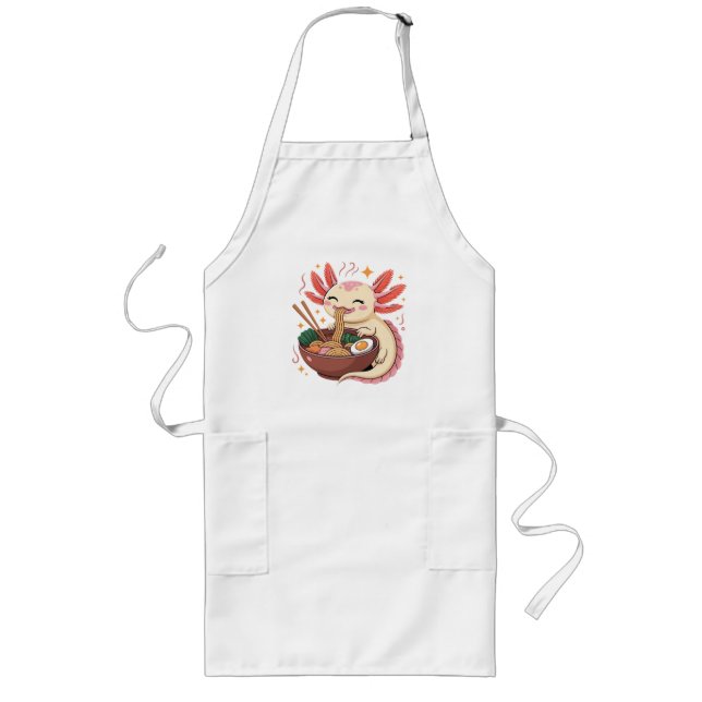 Tablier Long Joli Axolotl Mange des Nouilles Ramen (Devant)