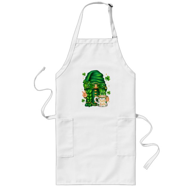 Tablier Long Joli gnome de la Saint-Patrick buvant du café (Devant)