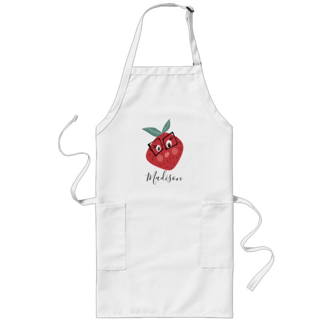 Tablier Long Joli nom de cartoon de fraise dessiné à la main   (Devant)