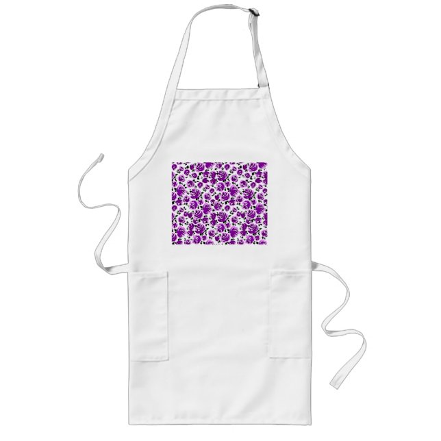 Tablier Long Joli violet blanc rose motif (Devant)