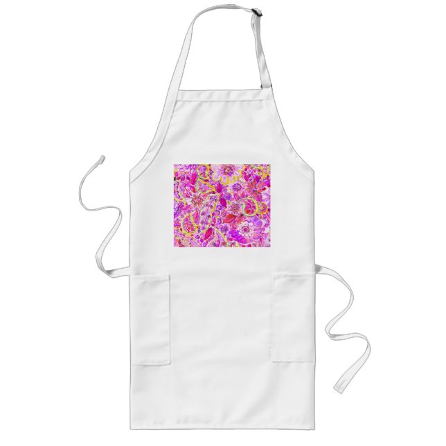 Tablier Long Jolies fleurs abstraites roses (Devant)