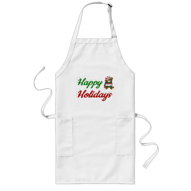 Tablier Long Joyeuses fêtes Teddy Bear script de Noël (Devant)