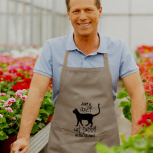 Tablier Long Kaki Black Personnalisé Crazy Cat Papa