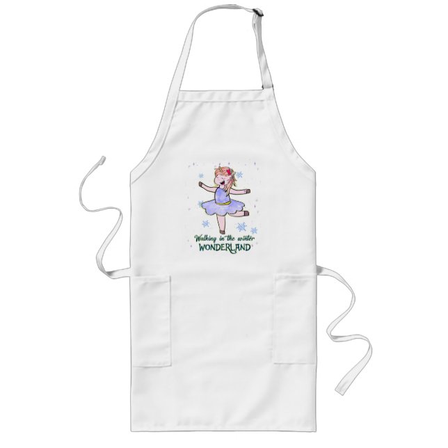 Tablier Long Kawaii Unicorn | Marcher en hiver (Devant)