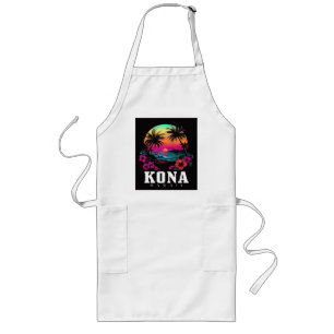 Tablier Long Kona Hawaï Fleurs d'Hibiscus Hawaïen Surfeur
