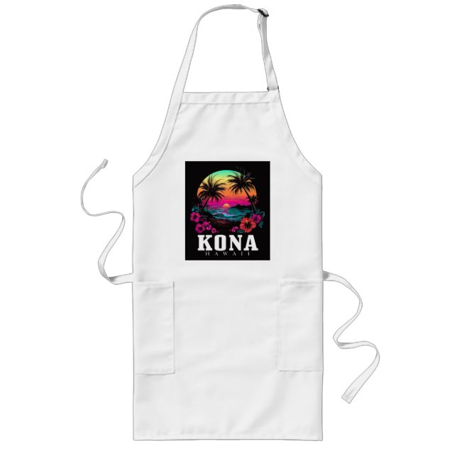 Tablier Long Kona Hawaï Fleurs d'Hibiscus Hawaïen Surfeur (Devant)