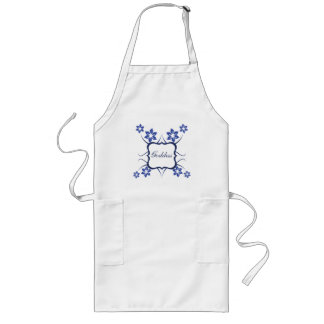 Tablier Long La déesse Floral Apron, Bleu Vibrant