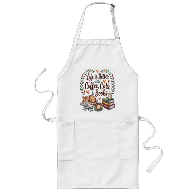 Tablier Long La vie est meilleure avec du café, des chats et de (Devant)