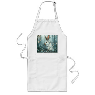 Tablier Long Lapin bleu pastel avec brindilles et fleurs