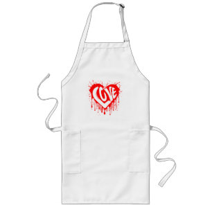 Tablier Long Love Retro Red Heart Valentine White Text